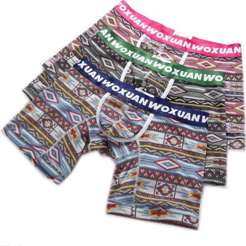 Wholesale 3Pcs/Lot Men Boxer Trunks Underwear Designed Bohemian Style Bulge Pouch Boxers Underpants Cotton Shorts Bottoms Hot