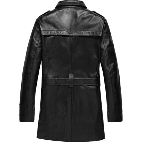Mens Leather Genuine Goatskin Coat Autumn Winter Jacket Men Streetwear Windbreaker Long Coats Chaqueta Hombre MY1600