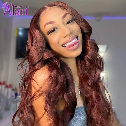 Red Brown13x4 Transparent Lace Frontal Wig Body Wave Lace Front Wig Peruvian Wavy Wigs for Black Women Pre Plucked Highlight Wig