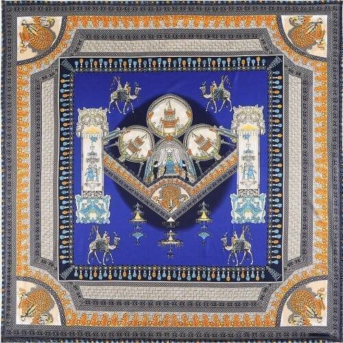 130cm Luxury Brand Shawl 100% Twill Silk Scarf Castle building Square Scarves Kerchief Woman Bandana Scarves Wraps Hijab