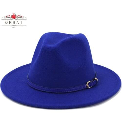 QBHAT New Fashion 20 Color In Stock Panama Hats Unisex Women Men Wool Felt Wide Brim Fedora Hat Wholesale Jazz Cowboy Cap