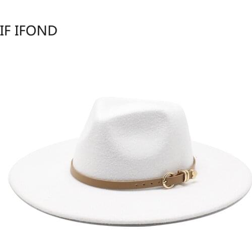 New Big edge Wool Fedora Hat Women Concave Bowler Top Jazz Hat With Belt Felt Dress Formal Hats