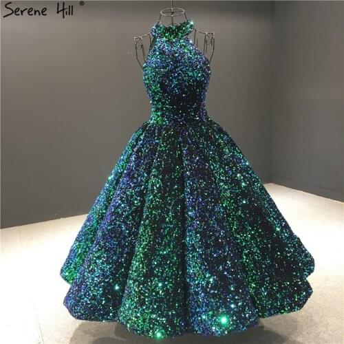 Serene Hill Green O-Neck Tank Evening Dress Sleeveless Sequins Sparkle Sexy Formal Dress Real Photo 2020 BHA2063