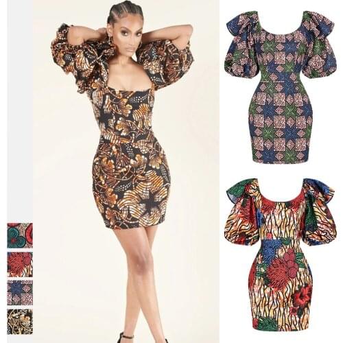 Vintage Traditional African Floral Print Dress Women Dashiki Ankara Sexy Bodycon Dress Party Evening African Dresses for Women