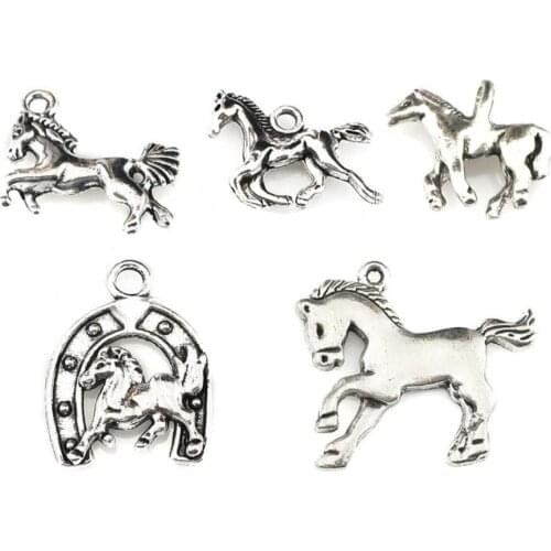 Mix Charms 5pcs/lot Vintage Silver Horse Horseshoe Pendant DIY Lucky Horseshoe Charms For Bracelet Jewelry Making