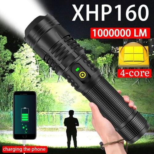 High Powerful XHP160 LED Flashlight Super Bright Zoomable Tactical Flashlight 18650 or 26650 Battery USB Rechargeable Torch