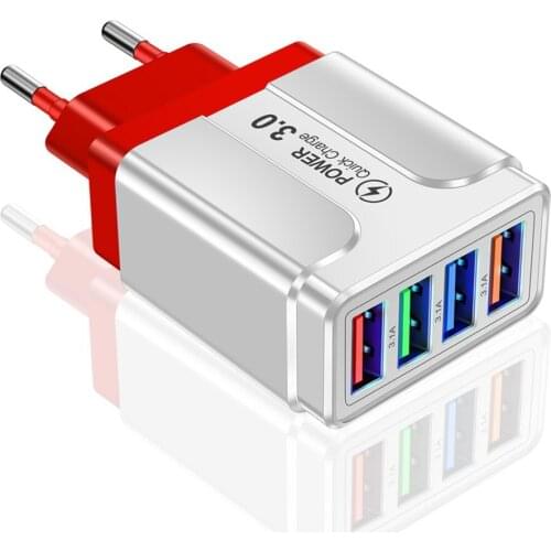 4USB Mobile Fast Phone Charger 3.1A Multi-Port Universal Travel Home EU/US/UK Plug Wall Charging Head for Tablet Smart Phone