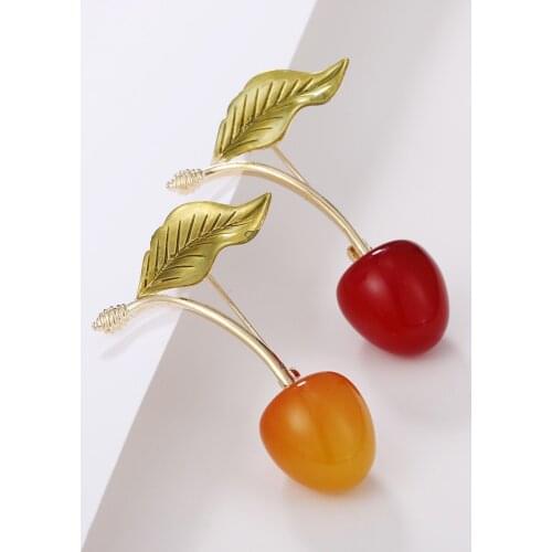 Creative Red Cherry Brooches For Women Enamel cherries Fruits Weddings Casual Party Brooch Pins Gifts
