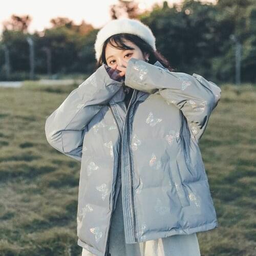 Butterfly pattern ladies cotton-padded jacket short thick coats cold protection ladies jackets