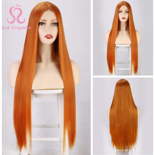 SUe EXQUISITE Synthetic Wig Long Straight Wig For Black Women Cosplay Wig Orange Ginger Color Heat Resistant Wigs For Women