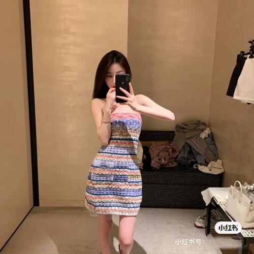 Summer Sexy 2021SS Women Striped Knitted Strapless Slim Dress For Ladies Gdnz 5.24
