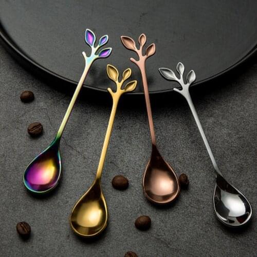1PCS Stainless Steel Spoon Creative Branch Mini Leaves Spoon Coffee Stirring Spoon Christmas Gift Kitchen Accessories Tableware