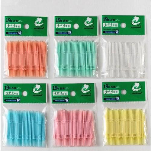 100pcs Double-headed Dental Brush Teeth Sticks Floss Pick Toothpick Tooth Clean Oral Care Interdental Brush Food Grade PP 6.3cm