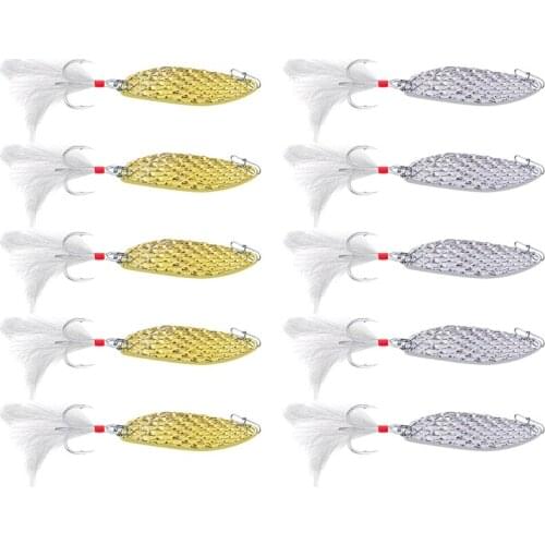 5pcs Spoons Hard Fishing Lures Treble Hooks Salmon Bass Metal Fishing Lure Baits 15g High Quality and Brand New
