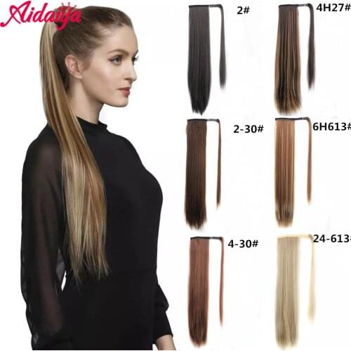 Aidaiya Long Straight Ponytail Hair Extension Wrap Around Ponytail Extensions Natural Hairpiece Headwear Synthetic Hair Brown