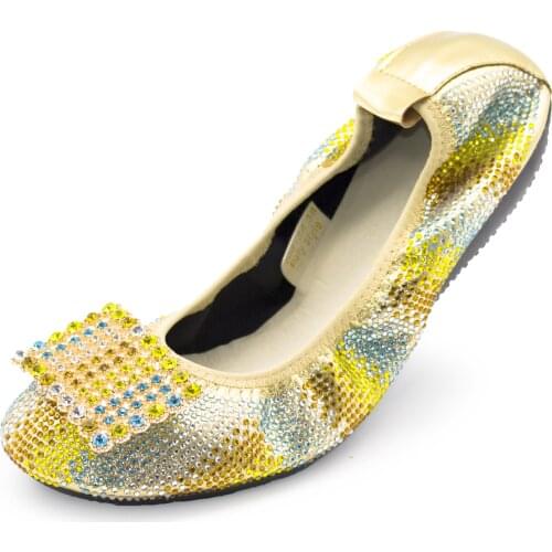 168-36 Golden Ballet Flats for Women Wedding Dance Party Girls Autumn Fall Casual Shoes Female Footwear Flexible Loafers Ladies