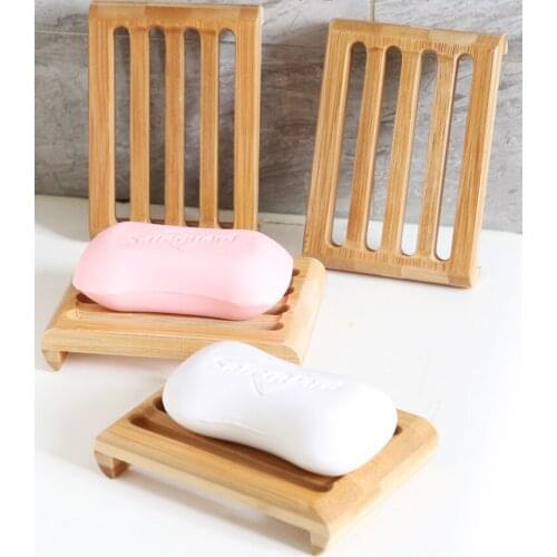 Free shipping 50PCS Natural Bamboo Soap Dishes Tray Holder Bathroom Soap Rack Plate Box Container