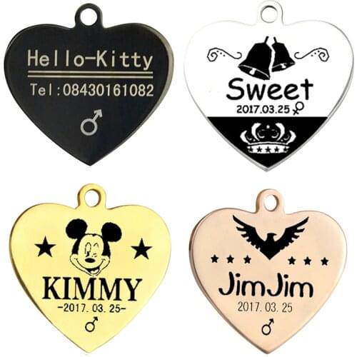 Pet Tags Personalized Name Dog Cat Tag Stainless Steel Free Engraved Puppy Dog Collar Pendant