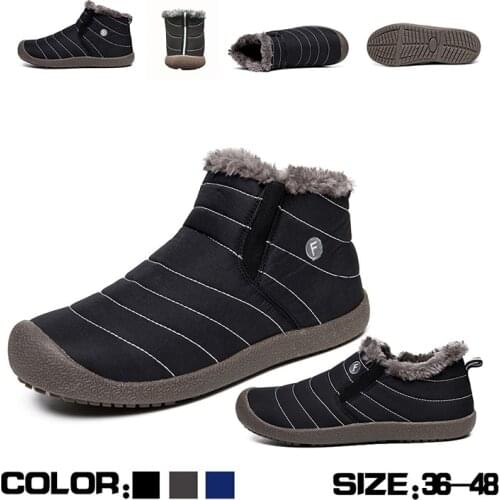 Fashion Winter Shoes Men Plush Size 36-48 Solid Color Snow Boots Plush Inside Antiskid Bottom Keep Warm Waterproof Boots Men