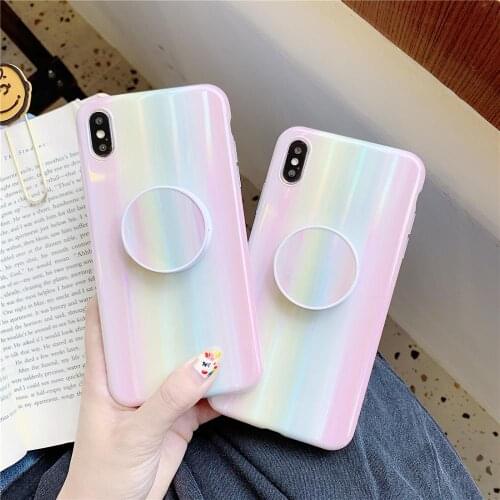 Cute Colorful Laser Aurora Glitter Rainbow Phone Case For iPhone 6 6S 7 8 Plus 10 X XR XS 11 12 Mini Pro Max Holder Back Cover
