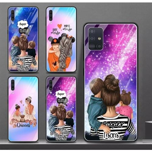 Phone Case For Samsung Galaxy A71 A52 A51 A91 A81 A72 A41 A31 A21s A21 A11 A01 M51 M31 M21 Glass Cover Super Mom Baby Girl Boy