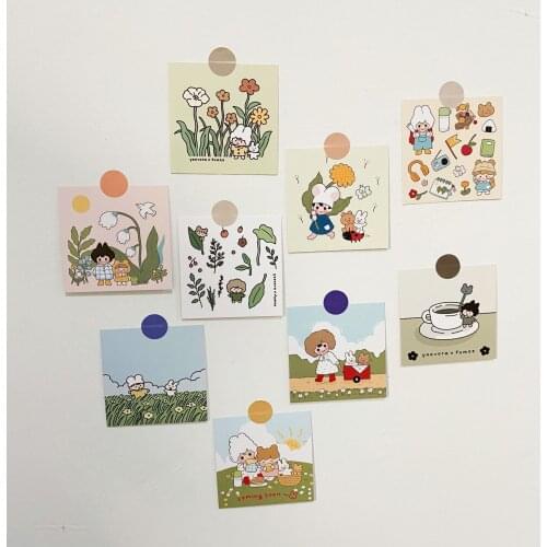 Ins Cute Bear Girl Children Decorative Card 9 Sheets Hand Account Creative Wall Sticker Photo Props Square Kawaii Greeting Card