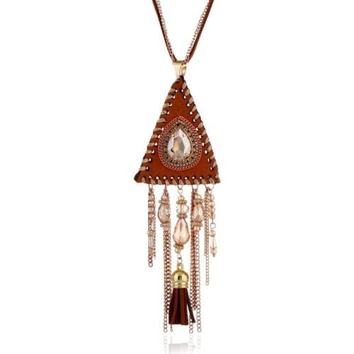 Long Womens Sweater Chain, New Inlaid Gemstone Tassel Handmade Necklace, Personalized Clothing Accessories