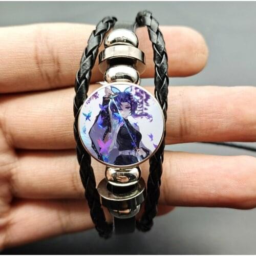 Two-dimensional cartoon picture black leather bracelet for friends who like anime