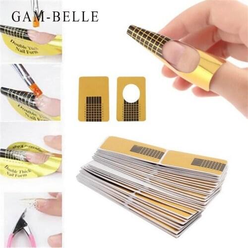 GAM-BELLE 100Pcs Nail Forms Tips Acrylic UV Gel Extension Form Professional Nail Art Tools Nail Extension Stencil Manicure Tools