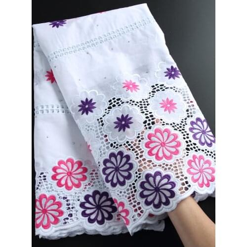 SJD LACE High Quality Purple And Peach Color Swiss Voile Fabric Cotton African Fabric Embroidery Nigerian Fabric For Party A2264