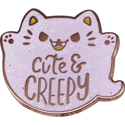 Cute Creepy Hard Enamel Pins Ghost Cat Brooches Women Men Lapel Badges Backpack Collar Fashion Jewelry Gifts For Kids Friend