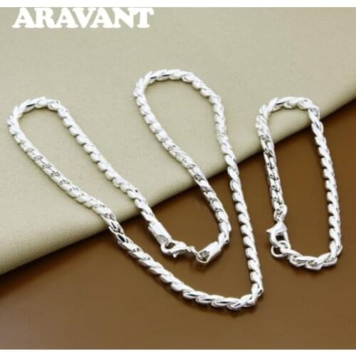 Fashion Weddding Jewelry Set 925 Silver 4mm Twist Necklace Bracelet Sets For Women
