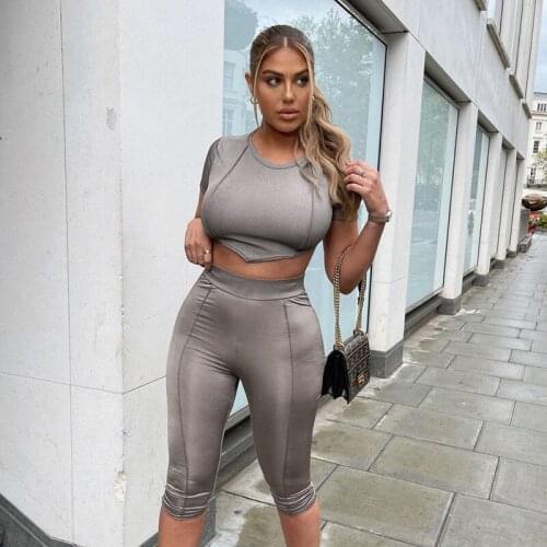 Fashion Sports Suit T-shirts Crop Top Shorts Outfit Workout Clothes Tracksuit Outfits Solid Color Slim Clothes