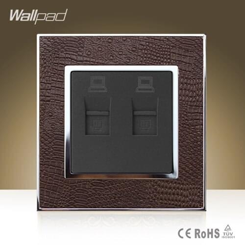 Module Wallpad Luxury Double Rj45 Jack Goats Brown Leather Plate Double RJ45 Internet Data Wall Sockets Free Shipping
