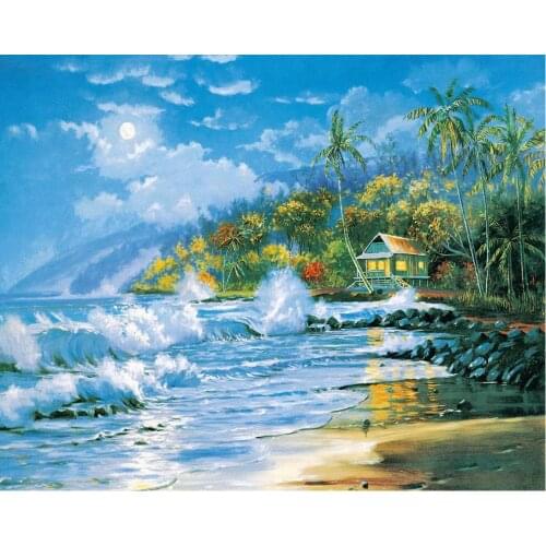 Sea palm tree diamond painting scenery rhinestone embroidery landscape mosaic sticker decor diamond dots poster wall paper diy