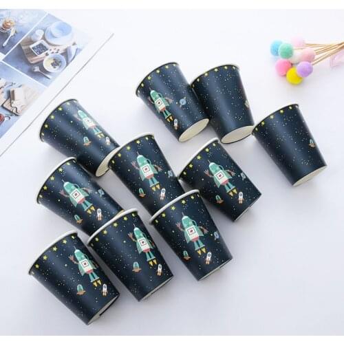 Cartoon Rocket Theme Disposable Tableware Set Paper Plate Cup Baby Shower Kids Birthday Party Decorations Supplies Kid Gift