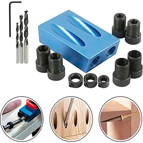 14pcs/set Pocket Hole Jig Kit Woodworking Oblique Hole Locator Drill Bits Pocket Hole Jig 15 Degree Angle Drill Punch Locator