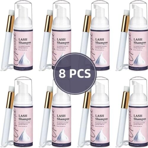 8Pcs 60ml Eyelash Extension Shampoo Kit with Mousse Brush Eye Lash Lift Cleaning Foam For Clean Eyelash Extension Glue Wholesale