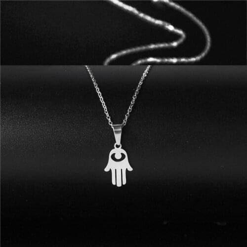 Stainless Steel Minimalist Jewelry Hollow Eyes Necklace The Fatima Hand Pendant Choker Europe and America Hot Hippop Necklace