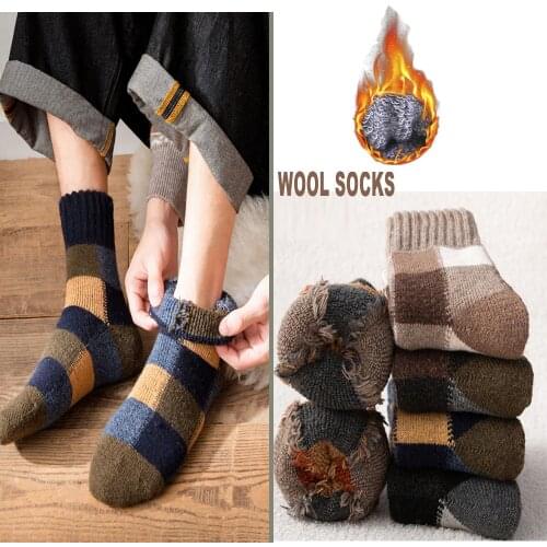 10 PCS=5Pairs Winter Mens Super Thicker Warm Wool Harajuku Cold Resistant Fashion Casual Cashmere Socks Snow Retro Square Socks
