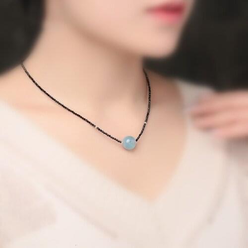 Lily Jewelry Choker Necklace Black Spinel Aquamarine 925 Sterling Silver 15-20'' Drop Shipping