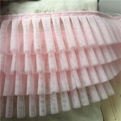 1 Meter Pink Black White Ruffled Mesh Lace Trim 22cm Wide 4 Layers Pleated Fabric For Tutu, Dolls, Bubble Skirt