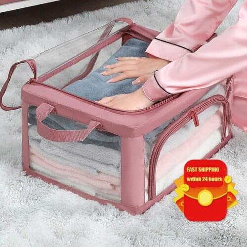 Foldable Storage Bags Transparent Quilt Clothes Household Clothing Storage Box Dustproof Non-Woven Storage Bra Socks Ward