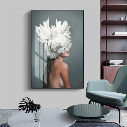 Modern Floral Girl Wall Art Pictures Beauty Canvas Paintings Gallery Posters and Prints Interior for Bedroom Home Decor No Frame