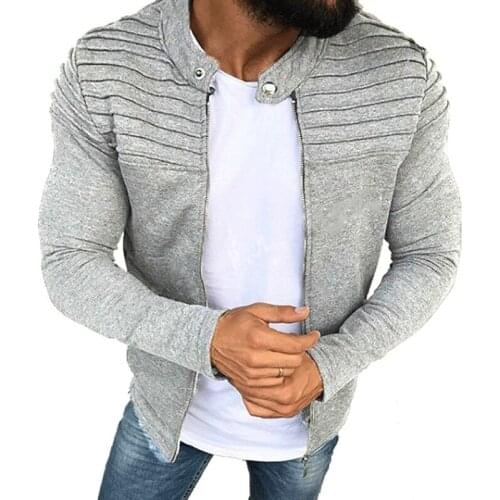 Sports Casual Men Jacket Mens Autumn Pleats Slim Stripe Fit Jacket Zipper Long Sleeve Coat Cardigan Coat Clothes