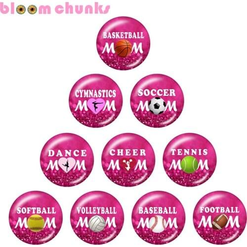 CHEER MOM Football Baseball Volleyball glass snap button jewelry Round glass cabochon demo flat back Making findings C1498