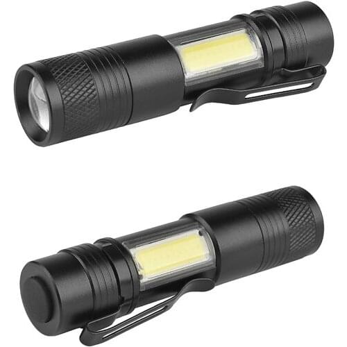 3504 XPE-Q5+COB 600Lumens Zoomable Mini LED Flashlight Emergency Inspection Worklight AA/14500 With Clip Holder For Outdoor