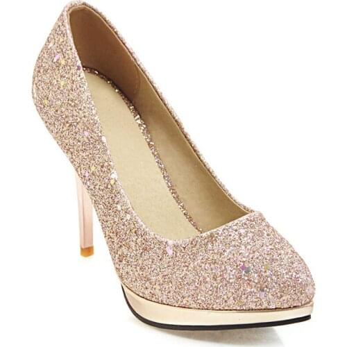 Spring 2018 fashion sexy stilettos sequins tines ultra-high with shallow mouth 33-43 yards bride shoes 1846