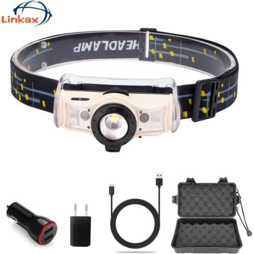 XML-2 Headlamp Infrared Sensor Wave Hand Control Lantern Waterproof USB Charging 60°Rotary Zoomable Headlight Torch Working Lamp