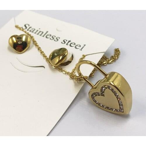 XUANHUA Classic Gold Color Bohemian Jewelry Set Women Gift Necklace Earrings Jewelry Set Love Heart Zircon Party